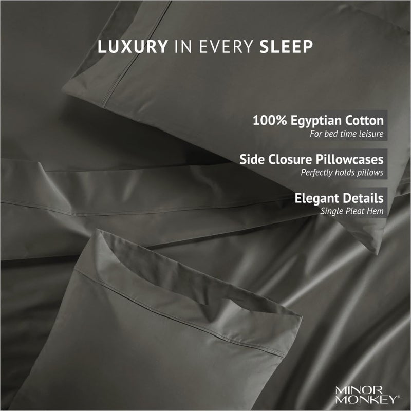 Minor Monkey 100% Egyptian Cotton Sheets Queen Size, 1000 Thread Count Luxury Breathable Sheet, 4Pc Queen Size Bed Sheet Set, Long Staple 16" Deep Pocket Sheets Set: Dark Grey - Image 5